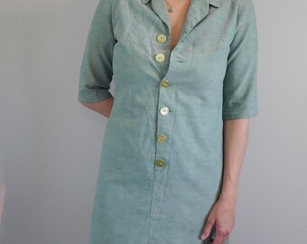 1960s button front shift dress, collared vintage, shirt dress