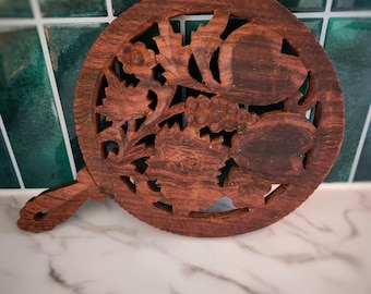 Handcarved solid wood trivet | Country cottage decor | Midcentury kitchen decor