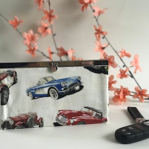 Cartera con cierre, cartera Corvette para mujer, regalo para ella, cartera delgada de 19 x 11,4 cm, cartera con cierre de metal, regalo para el Día de la Madre, cartera Diva hecha a mano.