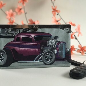 Cartera de mujer hot rod de 7" x 4,5" Cartera con cierre Bolsillo para chequera Porta libreta