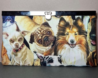 Dog Print Wallet Clutch – Pug, Chihuahua, Sheltie, Metal Kiss Lock Purse