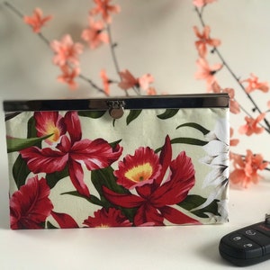 Cartera con cierre Cartera de tela con estampado floral hawaiano / Cartera Diva / Cartera porta tarjetas / Cartera porta efectivo / Cartera de diseñador