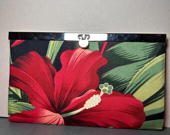 Handmade Hawaiian Hibiscus Wallet Clutch – Tropical Fabric Purse (7.5 x 4.5)