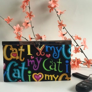 Cartera con cierre "Me encanta mi gato" Cartera para mujer Cartera delgada de 7,5" x 4,5" Bolsillo para chequera Porta libreta