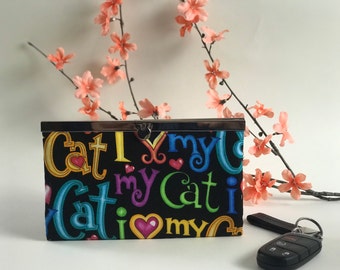 Cat Lover Frame Clasp Wallet – Handmade I Love My Cat Purse 7.5 x 4.5