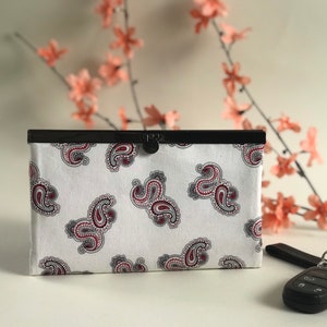 Cartera con cierre Cartera de tela Paisley / Cartera Diva / Cartera porta tarjetas / Cartera porta billetes / Cartera de diseño roja y blanca