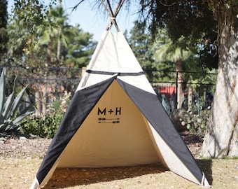 XL/XXL Two-tone teepee, 8ft pole kids Teepee, large tipi, Play tent, wigwam or playhouse with canvas and Overlapping front doors