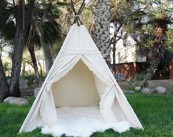 XL/XXL Boho teepee, 8ft pole kids Teepee, large tipi, Play tent, wigwam or playhouse with canvas and Overlapping front doors