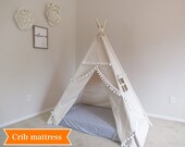Pompom crib mattress teepee, tent bed canopy, teepee canopy for bed, kids Teepee, tipi, Play tent,with canvas and Overlapping front doors
