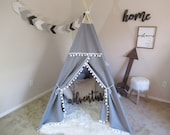 Original pompom teepee, grey teepee, kids Teepee, tipi, Play tent, wigwam or playhouse with canvas and Overlapping front doors