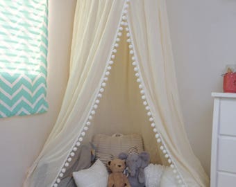 Pompom Play canopy in ivory cotton / hanging tent/ hanging canopy