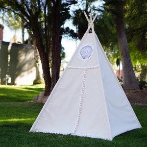 Vintage teepee with window, kids Teepee with window, tipi, Play tent, wigwam or playhouse with canvas and Overlapping front doors image 7