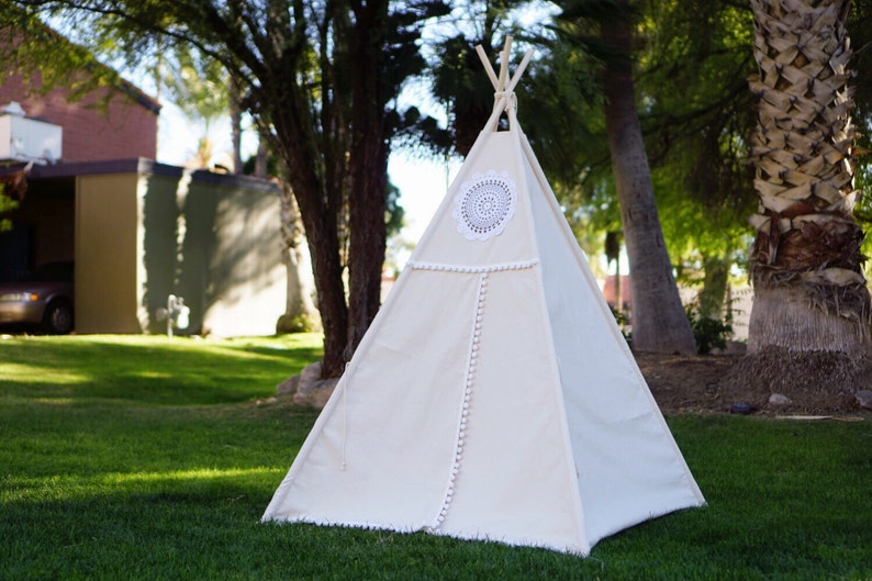 Vintage teepee with window, kids Teepee with window, tipi, Play tent, wigwam or playhouse with canvas and Overlapping front doors image 7