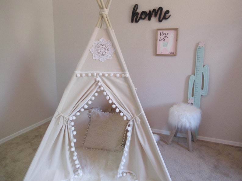Vintage teepee with window, kids Teepee with window, tipi, Play tent, wigwam or playhouse with canvas and Overlapping front doors image 3