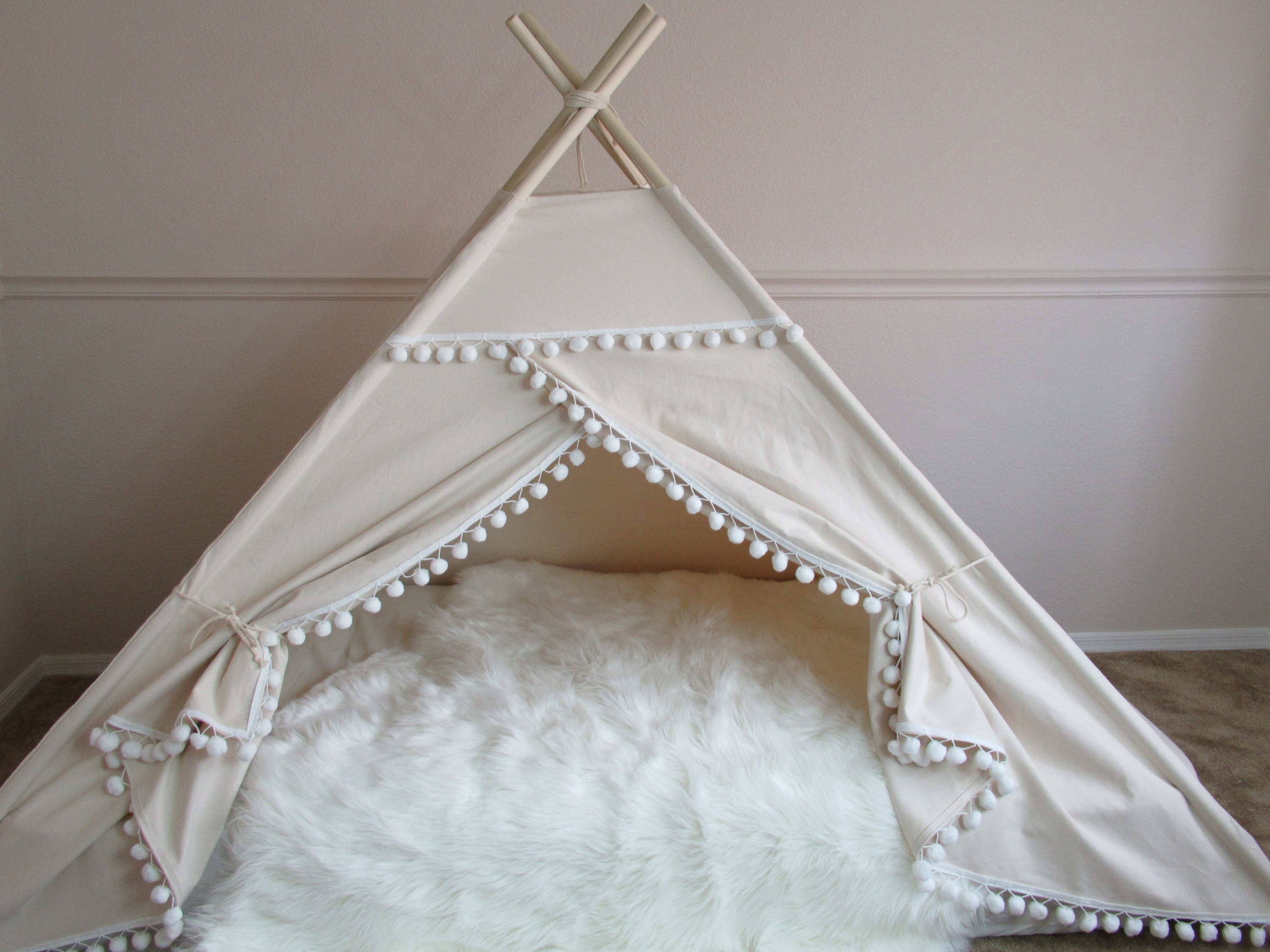 Pompom bed teepee, tent bed canopy, teepee canopy for bed, kids Teepee, tipi, Play tent,with