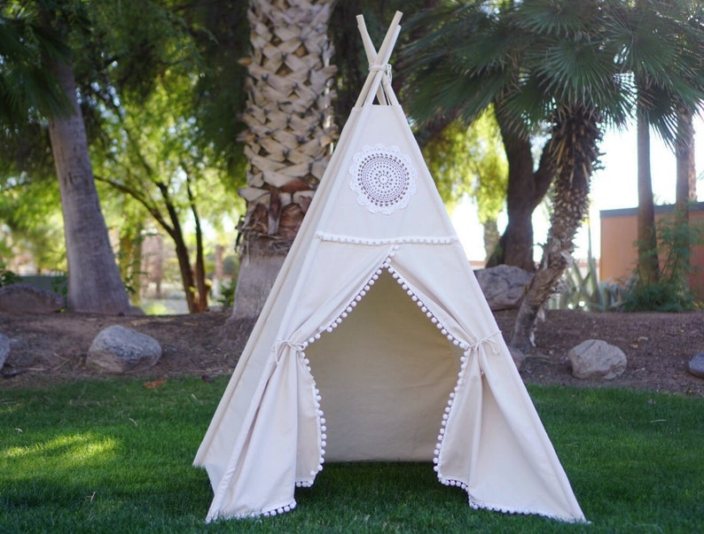 Vintage teepee with window, kids Teepee with window, tipi, Play tent, wigwam or playhouse with canvas and Overlapping front doors image 6