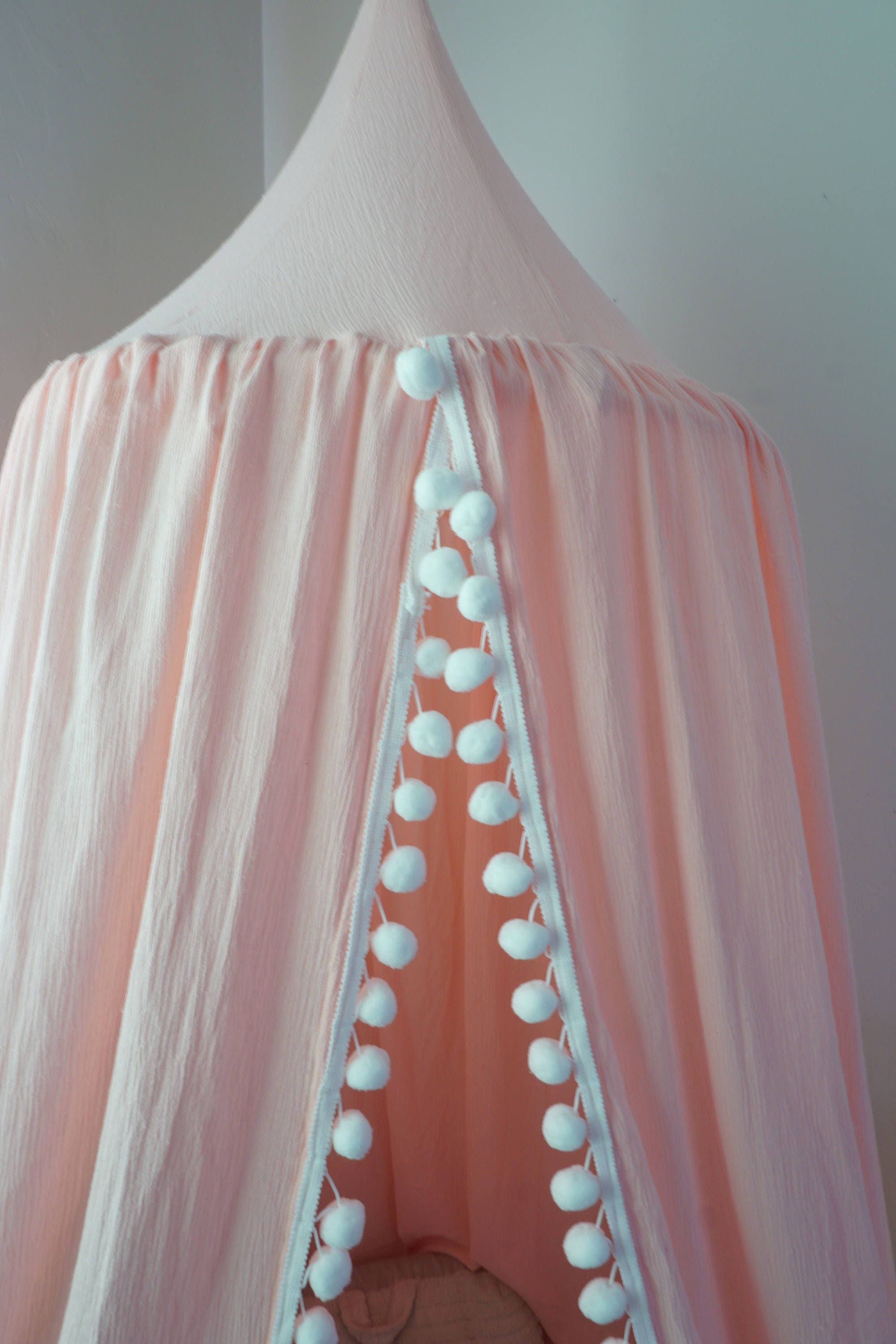 Pompom Play canopy in blush pink cotton / hanging tent/bed canopy