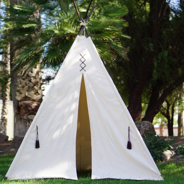 XL/XXL original teepee, 8ft pole kids Teepee, large tipi, Play tent, wigwam or playhouse with canvas and leather tassel Door Ties