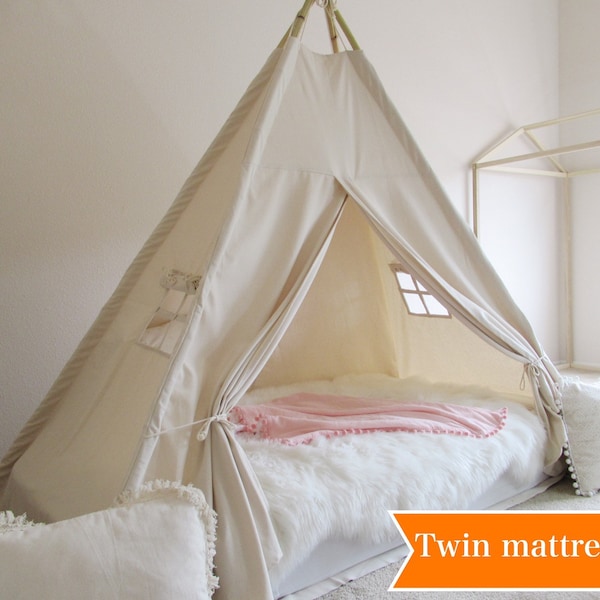 Plain Bed teepee with higher standing room,  tent bed canopy, kids teepee bed, tent bed canopy