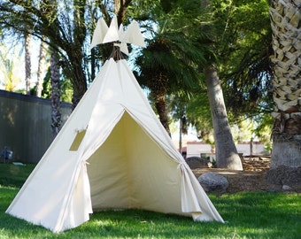 XL/XXL plain teepee, 8ft pole kids Teepee, beach tent, large tipi, Play tent, wigwam or playhouse with canvas and Overlapping front doors