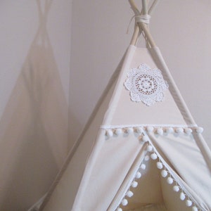 Vintage teepee with window, kids Teepee with window, tipi, Play tent, wigwam or playhouse with canvas and Overlapping front doors image 4