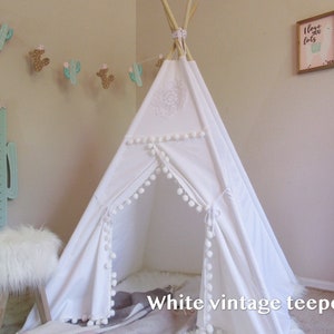 Vintage teepee with window, kids Teepee with window, tipi, Play tent, wigwam or playhouse with canvas and Overlapping front doors image 5