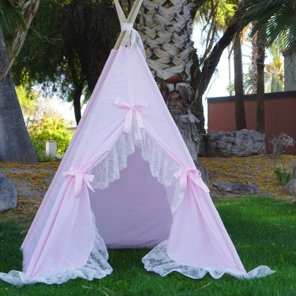 Pinkalicious lace teepee, kids Teepee, tipi, Play tent, wigwam or playhouse with extra long ruffle