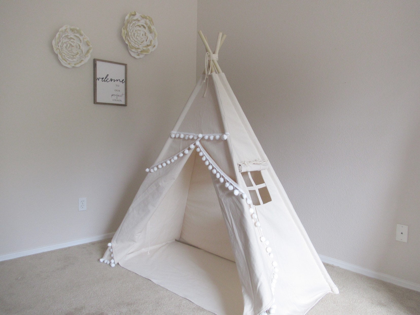 Pompom crib mattress teepee, tent bed canopy, teepee canopy for bed