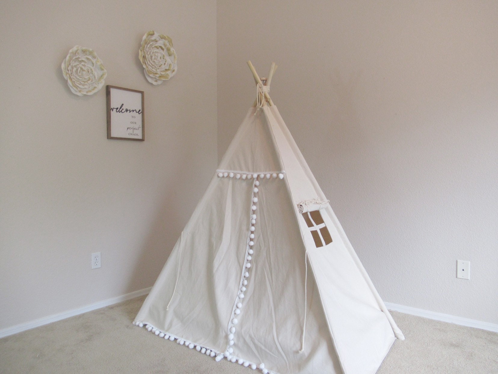 Pompom crib mattress teepee, tent bed canopy, teepee canopy for bed