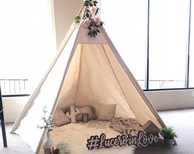 Featured listing image: XL/XXL event teepee , 8ft pole wedding Teepee, adult teepee, wide open front teepee without door flaps, teepee for adult, beach tent