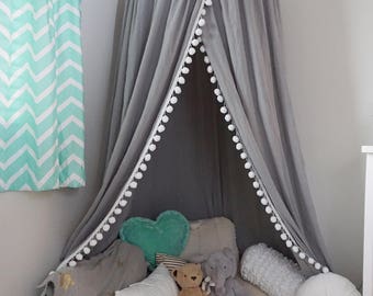 Pompom Play canopy in grey / hanging tent/ hanging canopy