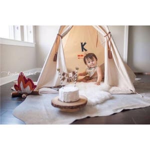 Original teepee with window, kids teepee in nature canvas and leather tassel Door Ties image 3