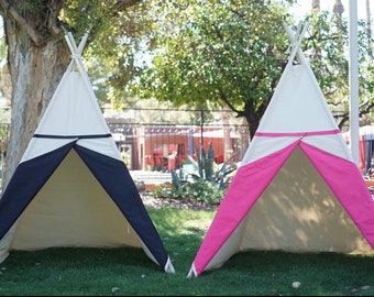 Two-tone canvas kids teepee with window / kids play tent/canvas Tipi with overlapping front doors