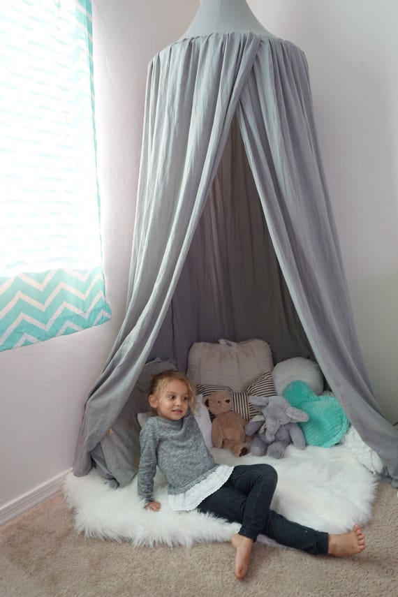 Play Canopy In Grey Hanging Tent Reading Nook Canopy Hanging Etsy