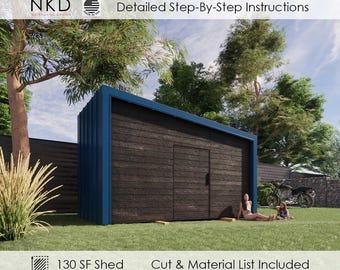 8x16&#39; Modern Detached Shed Plans | 150 SF Movable Contemporary Shed | Gardening Shed Plans | She Shed Plans | Downloadable Shed Plans