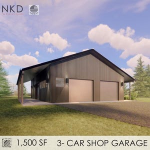 30&#39; x 50&#39; Shop Garage with Attic | 1500 SF Workshop | 3 Car Detached Garage | Architecturally Designed Garage Shop | Garage with Loft
