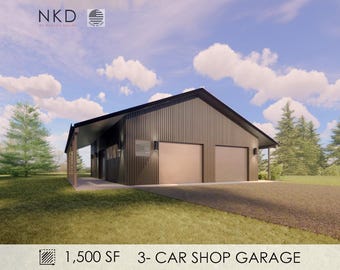 30&#39; x 50&#39; Shop Garage with Attic | 1500 SF Workshop | 3 Car Detached Garage | Architecturally Designed Garage Shop | Garage with Loft