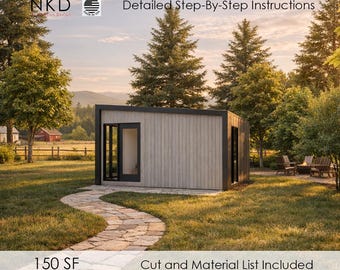 Modern 12'x16' Shed Plans: DIY Lean-to Step-by-Step Office (PDF Download)