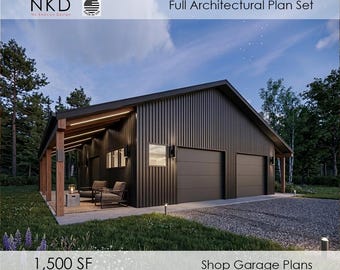 3-Car Garage Shop Plans with Attic: 32'x48' 1500 SF Workshop (PDF Download)