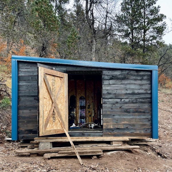 8'x16' DIY Modern Detached Shed Plans. Drawings/blueprints of a modern shed or studio plan. Transportable office shed.