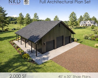 4-Car Garage Plan with Loft: 40x52 Shop (PDF Download)