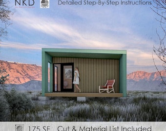 12&#39;x16&#39; Modern Detached Home Office | Step-By-Step Plan Blueprints | Studio Space with Outdoor Porch | Home Office With Porch - DIY drawings