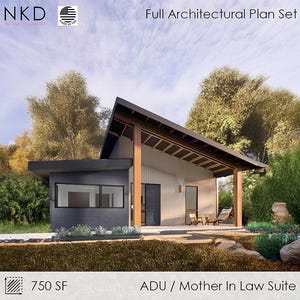 750 Sf 1-Bed 1- Bath ADU Plans | Granny Flat Plans | Additional Dwelling | Backyard Studio | Mother-In-Law-Studio | NKD ADU