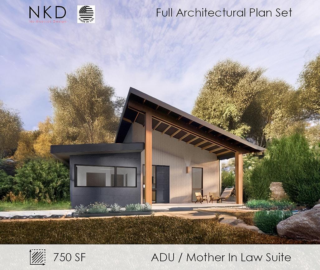 750 Sf 1-Bed 1- Bath ADU Plans | Granny Flat Plans | Additional Dwelling | Backyard Studio | Mother-In-Law-Studio | NKD ADU