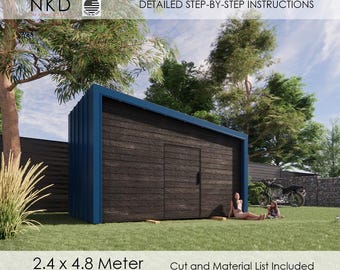 2.4 x 4.8 Meter Modern Shed Plans PDF | DIY Blueprint with Material & Cut List