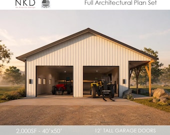 40' x 50' Large Equipment Garage Plan with Loft: 40x50 Shop (PDF Download)