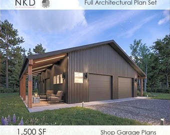 3-Car Garage Shop Plans with Attic: 32'x48' 1500 SF Workshop (PDF Download)