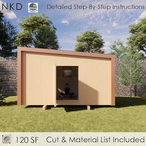 8x16 DIY Detached Modern Movable Shed with 4&#39;x3&#39; Window Plans | Transportable Contemporary Shed | DIY Storage Shed Plans | Lean to Shed Plan