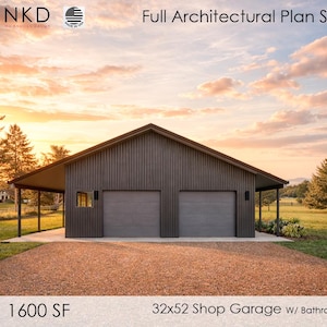 3-Car Garage Shop Plans with Attic, Bathroom, and More (PDF Download)