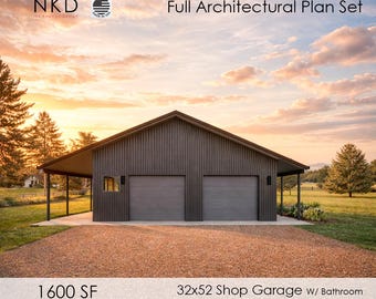 3-Car Garage Shop Plans with Attic, Bathroom, and More (PDF Download)